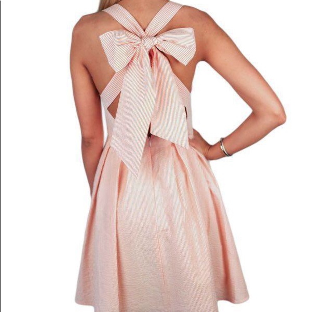 Lauren James Seersucker Bow Orange Dress